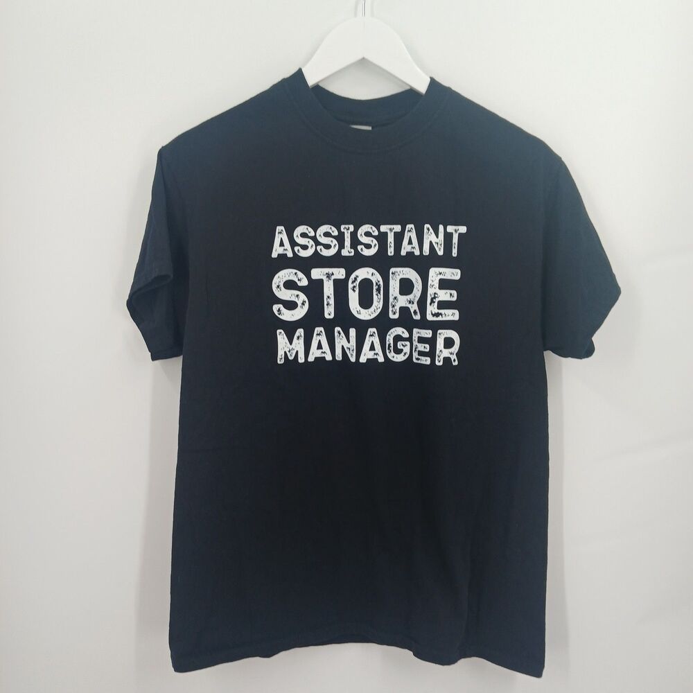adult assistant store manager black graphic tee size medium